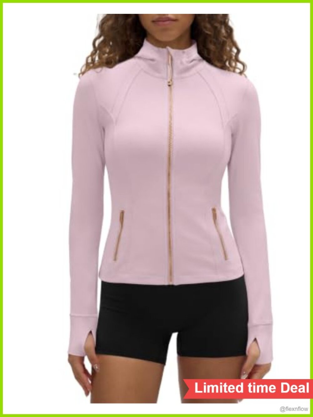 Hooded Workout Jacket Full Zip Athletic Crop Top Thumbholes